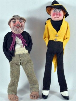 X.  Rare German Antique Kammer & Reinhardt Cloth Character Dolls The Clodo & Dandy