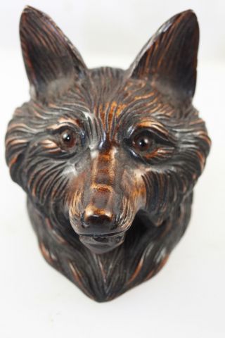 Black Forest Carved Wood Wooden Treen Inkwell Fox Animal With Glass Eyes