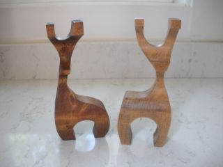 2 Vintage Mid Century Modern Wooden Reindeer Hand Crafted