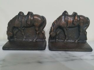 Antique H.  L.  Judd Bronze Grazing Horse Bookends Mark With Judd Numbers 09694