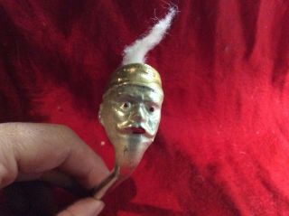 Antique German Blown Glass Santa Pipe With Cotton Smoke Ornament