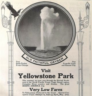 Northern Pacific Railway Vintage Ad Yellowstone National Park Line Old Faithful