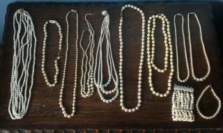 Vintage Faux Pearl Necklaces.  Costume Bracelets & Necklaces.  11 Items In Total