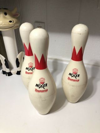 Three (3) Vintage Brunswick Mixer Bowling Pins Abc Approved