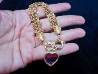 Authentic Vintage Liz Claiborne Matte Gold Tone Pink Rhinestone Charm Bracelet