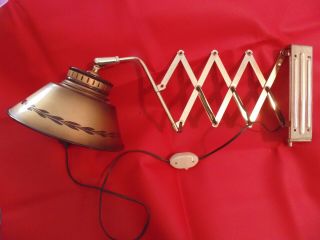 Vintage Brown Brass Scissor Accordion Wall Lamp Light Tole Metal Shade