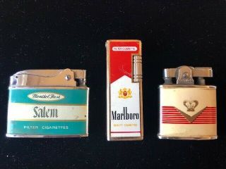 3 Vintage Lighters - Salem,  Marlboro,  Continental