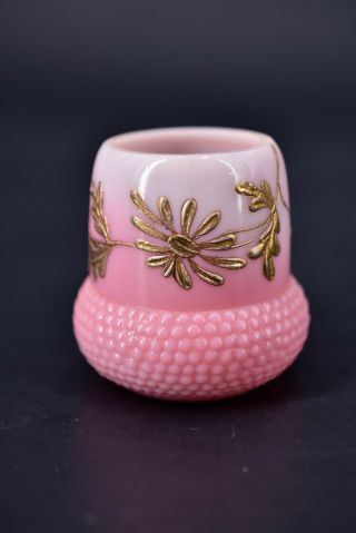 Antique Victorian Pink Opaline Glass Toothpick Holder W Raised Floral Decoration