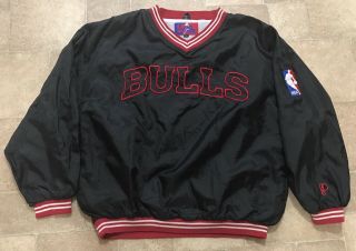 Vintage Chicago Bulls Black Pro Player V - Neck Windbreaker Pullover Mens L