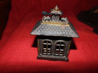 Antique Cast Iron STATE BANK Building Bank Money Box USA by Arcade 1900 ' s 3