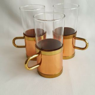 Vintage Russian Tea Tall Glass Espresso Coffee Cups Copper Holders