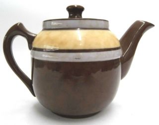 Vintage Sadler Striped Brown Betty Teapot Classic Pottery England W/lid Retro 4 "