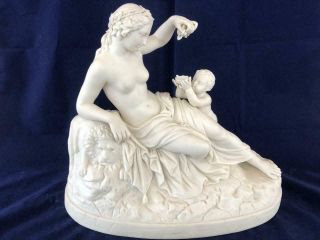 Fine Antique 19th Century Parian Ware Hebe Greek Classical Figure Group.