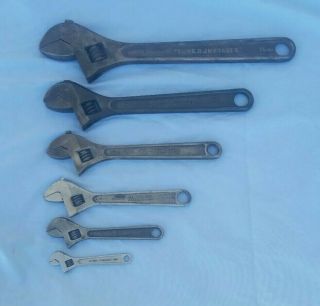 Set Of 6 Vintage Usa Made Adjustable Wrenches 15 " 12 " 10 " 8 " 6 " 4 "