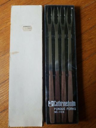 Cathrineholm Vintage Fondue Forks Set Of 4 Boxed Japan No 501 Stainless & Wood