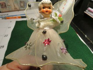 Vintage Christmas Angel Japan Porcelain & Netting Feather Tree Topper Flowers