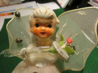 Vintage Christmas Angel Japan Porcelain & Netting Feather Tree Topper Flowers 2