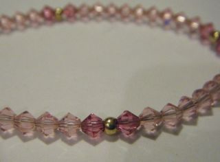 Pretty Vtg 80s 14k Gold And 2 Color Pink Faceted Crystal 4mm Beaded Bracelet 7