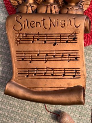 Vintage 1950 - 60’s 3 Cherub Silent Night Christmas Music Box Wall Hanging Plaque 3