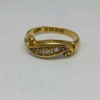 Boxed Hallmarked Antique 18ct Gold 5 Stone Diamond Ring - 2.  42g - Size M 1/2