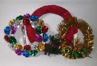 Vintage Christmas Wreaths Foil & Mercury Glass Baubles Candle Paper Tinsel X 3