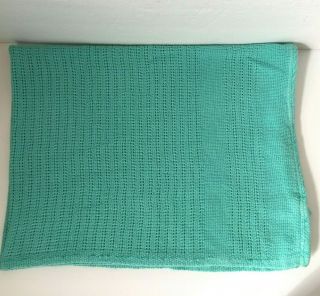 Vintage Beacon Baby Blanket Pastel Aqua Open Weave Woven Cotton Wpl 1675 Usa