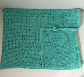 Vintage Beacon Baby Blanket Pastel Aqua Open Weave Woven Cotton WPL 1675 USA 2