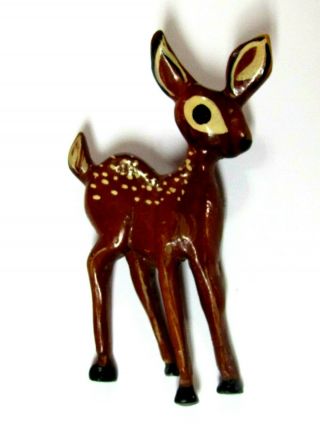 Vintage Mid Century Carved Wood Deer Fawn Brooch Pin Signed V.  Engblom
