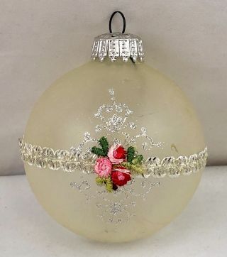 Vintage West Germany Blown Glass Hand Painted Decorated Frosted Ball Ornament