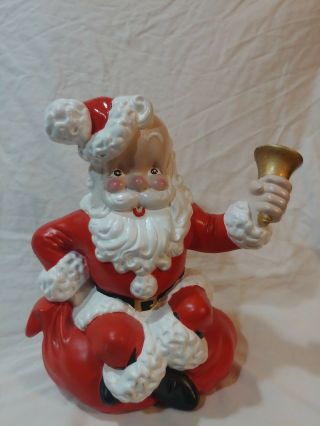 Vintage Ceramic Atlantic Mold Santa Claus 10” Toy Bag Bell Gold Accents