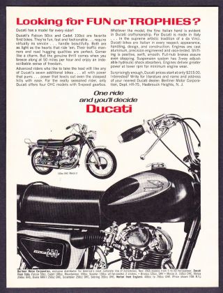 1965 Ducati 250 & 160 Monza Motorcycle Photo " Looking For Fun? " Vintage Print Ad