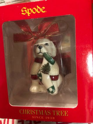 Vintage Spode Porcelain Puppy Dog With Stocking Christmas Tree Ornament