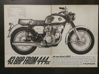Vintage 1965 Honda Cb450 Motorcycle Two Page Ad