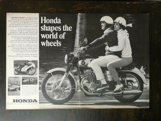 Vintage 1967 Honda 450 Motorcycle Two Page Ad