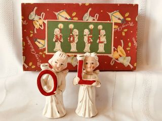 Vintage Relco Noel Christmas Angel Candleholders Letters O And L Japan Iob