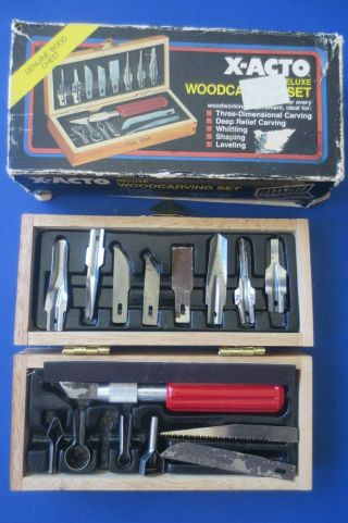 Vintage X - Acto Woodcarving Deluxe Set In Wood Case & Box - Complete