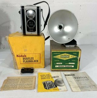 Vintage Kodak Duaflex Camera With Kodalite Flashholder And Manuals