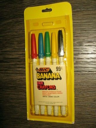 Vintage 1970s Old Stock Bic Banana Ink Crayons 5 Pack Markers Pkg.