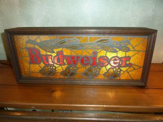 Vintage Budweiser Beer Stained Glass Style Lighted Bar Sign