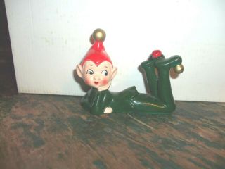 Vintage Japan Playful Green Pixie Elf Ceramic Figurine Christmas Decor