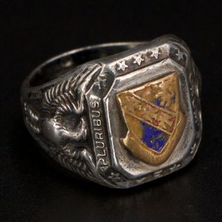 Vtg Sterling Silver - Wwii Us Army Military Mens Biker Ring Size 10.  5 - 19.  5g