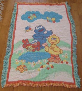 Vtg 90s Sesame Street Elmo Big Bird Cookie Monster 40x56 Baby Crib Quilt Blanket