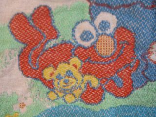 VTG 90s Sesame Street Elmo Big Bird Cookie Monster 40x56 Baby Crib Quilt Blanket 2