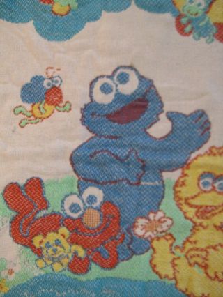 VTG 90s Sesame Street Elmo Big Bird Cookie Monster 40x56 Baby Crib Quilt Blanket 3