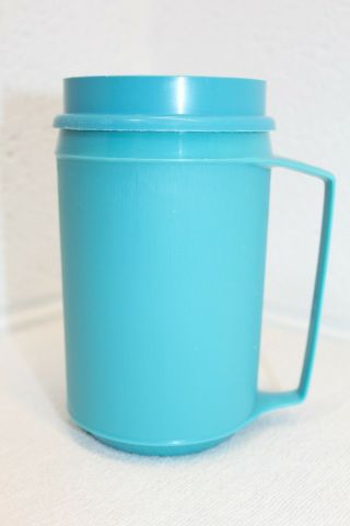 Vintage Aladdin 12 Oz Insulated Plastic Travel Coffee Mug Cup Teal Blue Cyan