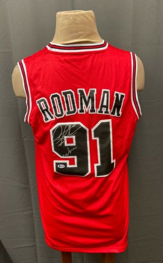 Dennis Rodman " Worm " Signed Bulls Jersey Auto Sz Xl Beckett Bas Hof