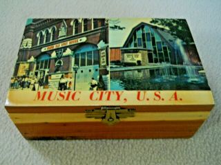 Vintage Nashville Music City Usa Wooden Cedar Box / Trinket / Storage
