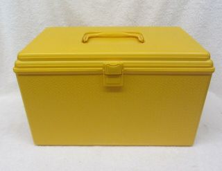 Vintage Wilson Large Sewing Box Caddy Wil Hold Craft Storage Yellow No Tray