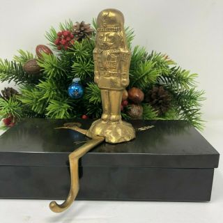 Vintage Brass Nutcracker Hook Hanger Wreath Christmas Decor Mantel Stockings
