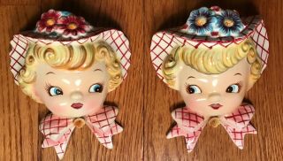 Vintage Lefton Pair Little Miss Dainty Japan Wall Hanging/pocket - Perfect